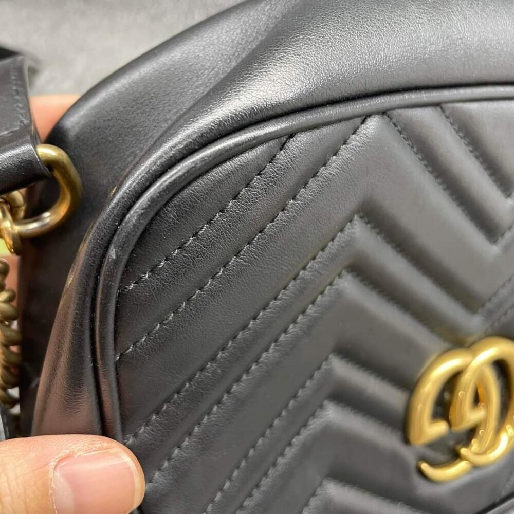 100% Authentic GUCCI Marmont Black Leather Small Shoulder Bag - Picture 13 of 16